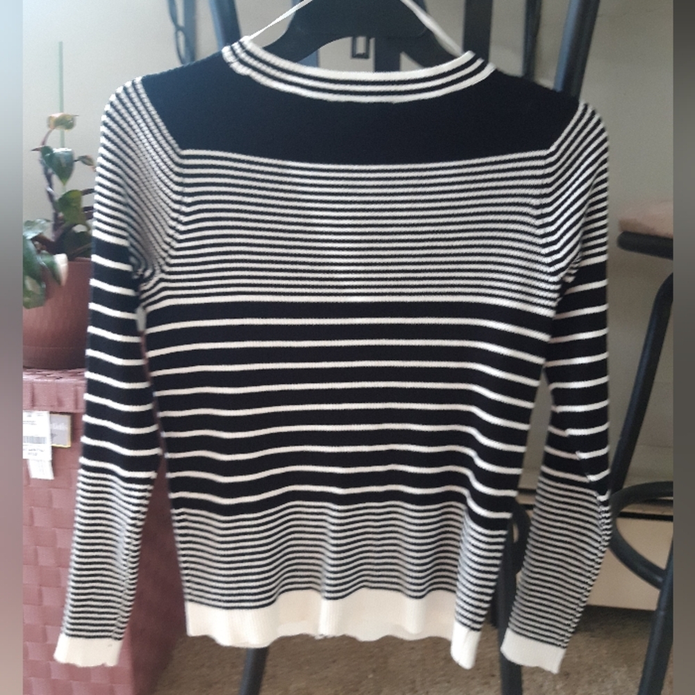 Black and White Striped Women's Sweater - Picture 2 of 5